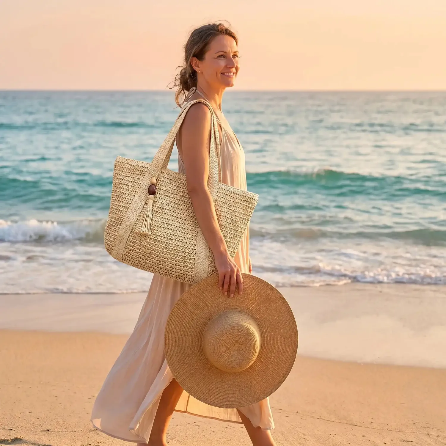 Zen Bagage Luxe sac de plage paille tissée coton bio