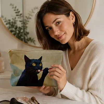Zen Bagage Amour de chat trousse maquillage toile beige