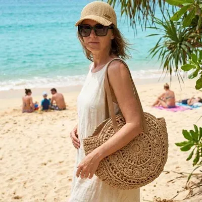Zen Bagage Tendance Ensoleillée sac de plage paille ronde