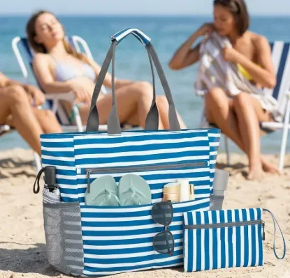Zen Bagage Multi-Poches sac de plage grand pliable rayé
